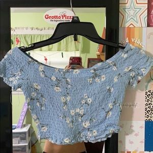 Blue off the shoulder cropped top